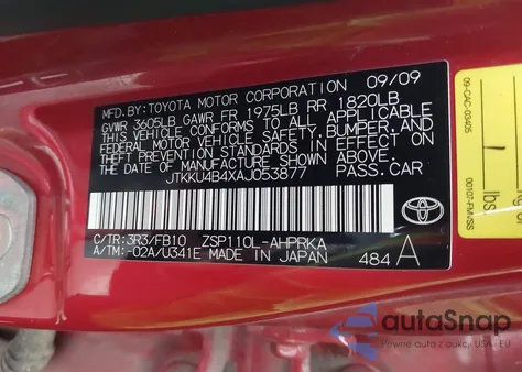 2010 Scion Xd from USA, damaged, VIN JTKKU4B4XAJ053877